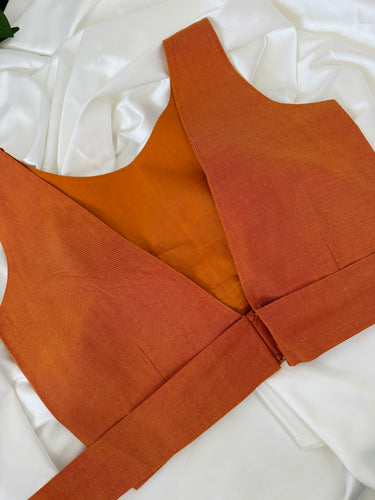 Ready To Wear Saree Blouse | Handwoven Cotton | Size 34 | Orange | Boat Neck | Free Shipping | Ships from California